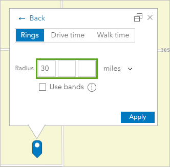 Radius set to 30 miles