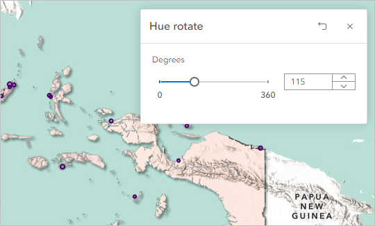 Hue rotate Degrees set to 115.