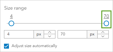 Size range slider with maximum size set to 70