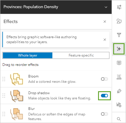 Effects pane with Drop shadow turned on