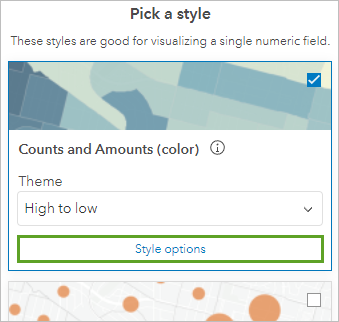Style options button for the Counts and Amounts (color) drawing style