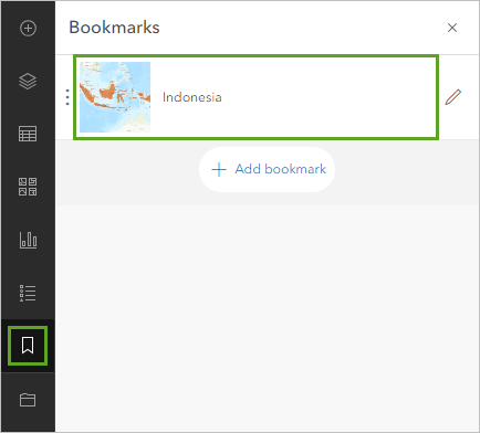 Indonesia bookmark on the Bookmarks pane