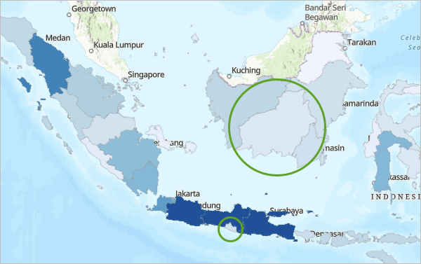 Map of Indonesia with Central Kalimantan and Yogyakarta highlighted
