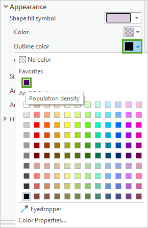 Outline color set to the dark purple Population density color