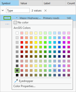 Changing a road symbol to dark gray