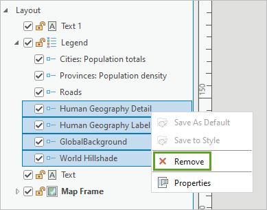 Removing four basemap layers from the legend in the Contents pane