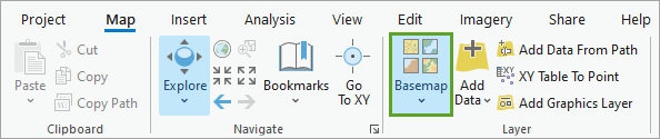 Basemap in the Layer group on the Map tab