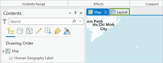 Layout tab above map view