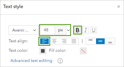 Bold, font size, and text alignment options