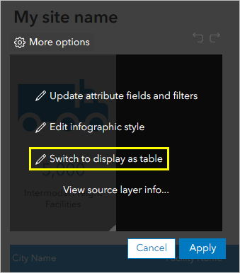 Switch to display as table option