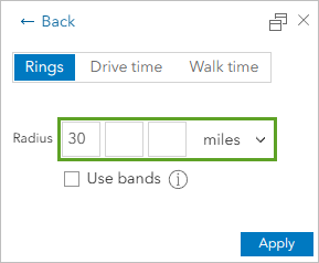 Radius set to 30 miles