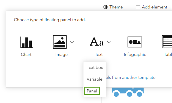 Panel option in the Text menu