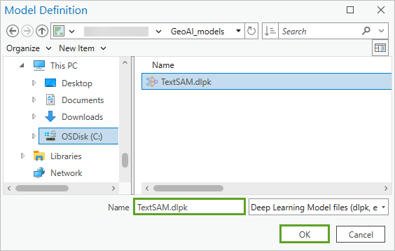 Model Definition window