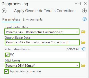 Apply Geometric Terrain Correction tool parameters