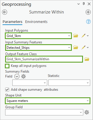 Summarize Within tool parameters