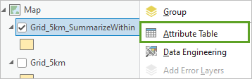 Attribute Table menu option