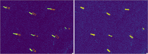 Difference in alignment without and with geometric terrain correction