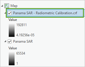 Panama SAR - Radiometric Calibration.crf layer is selected.