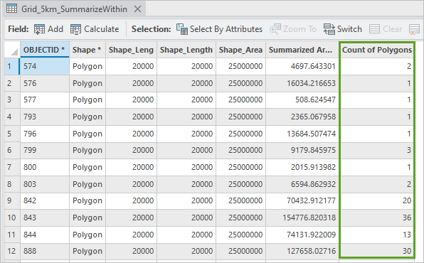 Count of Polygons attribute