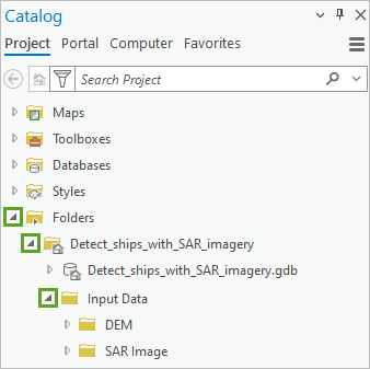 Folders, Detect_ships_with_SAR_imagery, and Input Data expanded