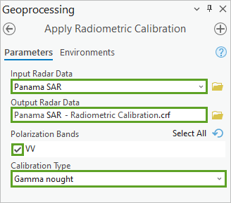 Apply Radiometric Calibration tool parameters