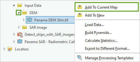 Add Panama DEM 30m.tif on the map.