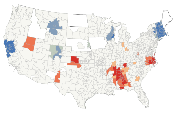 Hot spot map of average loan interest rates