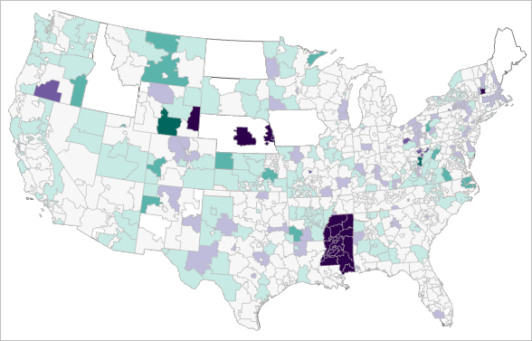 Map of model over and under predictions