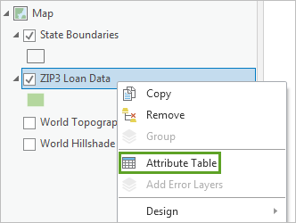 Attribute Table option