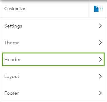 Header option in the Customize pane