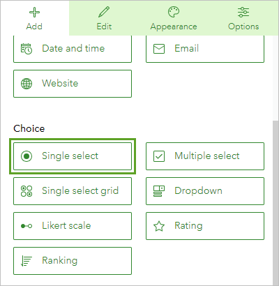 Single select question type