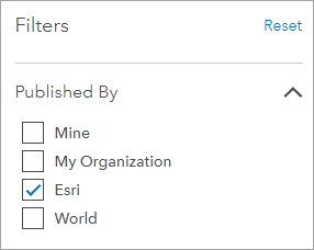 Filters with Esri checked