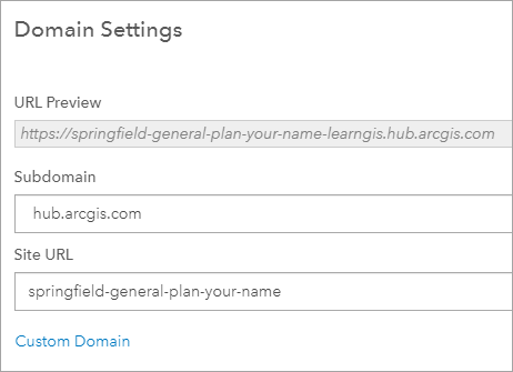 Domain Settings window with Site URL parameter modified