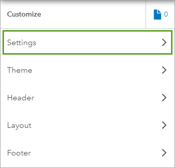 Settings option in the Customize pane