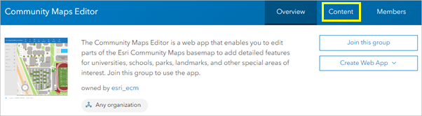 Content tab on the group page