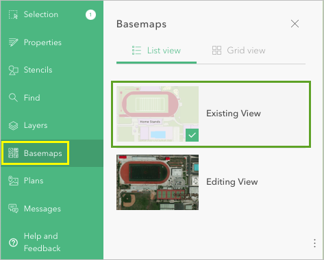 Existing View basemap on the Basemaps pane