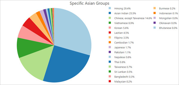 Pie chart showing the Specific Asian Groups in Hennepin County