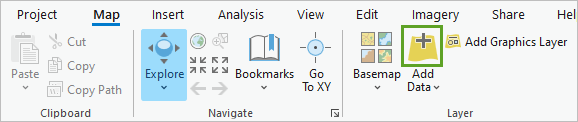 Add Data button in the Layer group on the Map tab