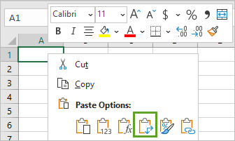 Transpose paste option for the A1 cell