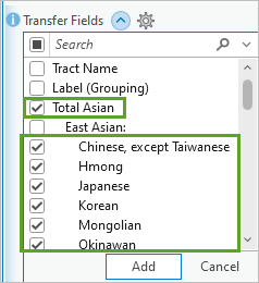 Add Many menu with all the specific Asian groups checked and the Add button