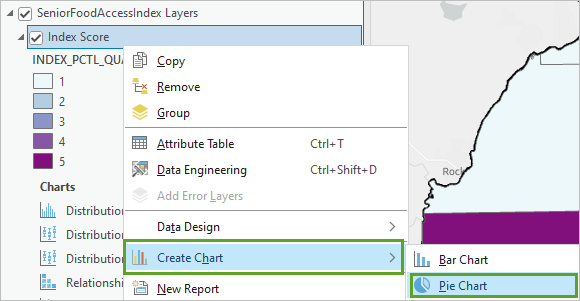 Pie Chart in the Create Chart menu for the Index Score layer
