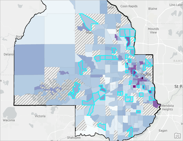 Tracts with the highest percentage of seniors renters who are housing burdened are selected on the map.