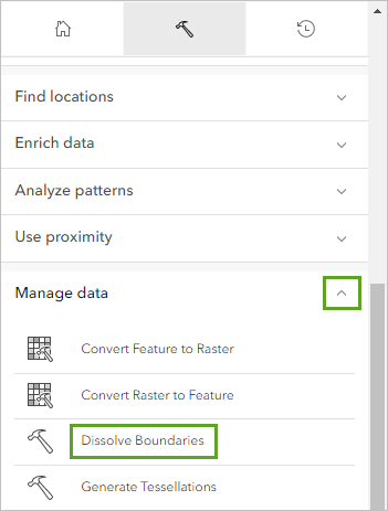 Dissolve Boundaries tool in the Manage data section