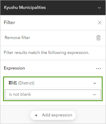 Filter Expression set to District is not blank.
