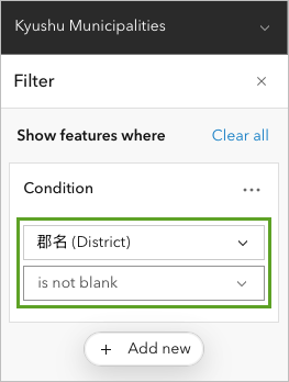 Filter Expression set to District is not blank.