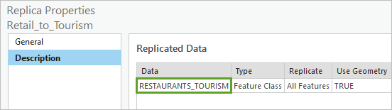 Feature class in the Replica Properties window
