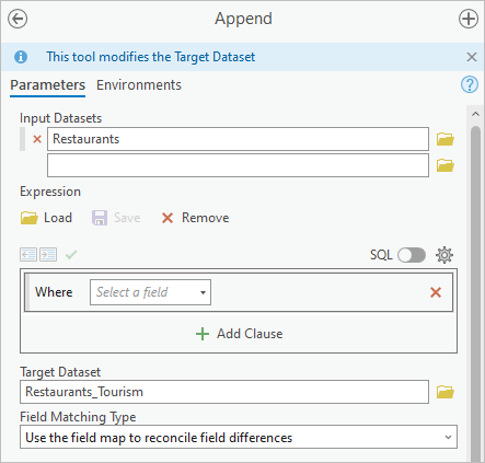 Append tool parameters