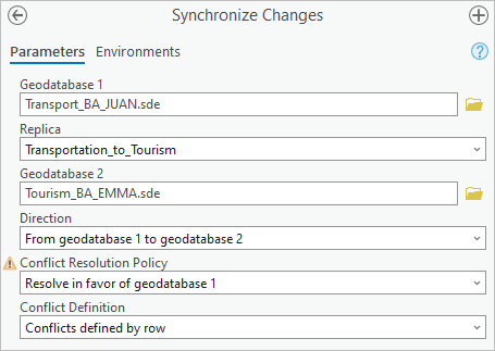 Synchronize Changes tool parameters