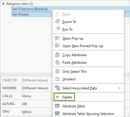 Delete option for San Francisco (Basilica) and San Roque