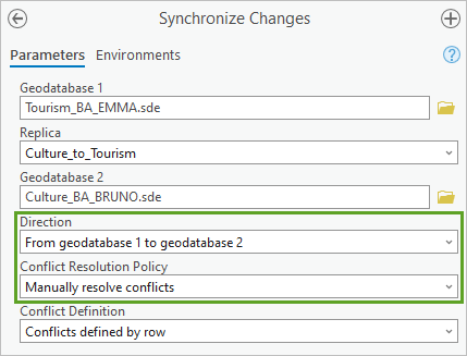 Parameters for the Synchronize Changes tool